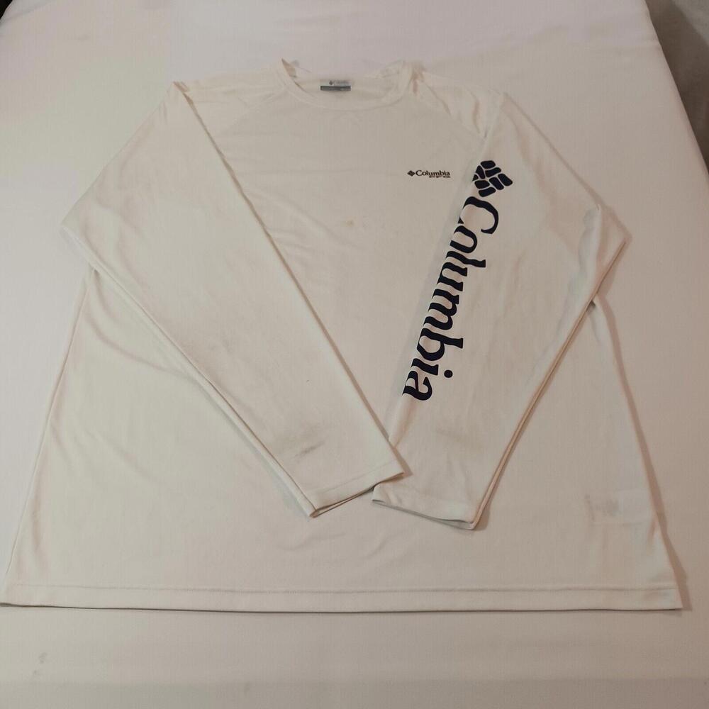 Columbia PFG M1409 Men’s White Fishing Graphic Long Sleeve Pullover Shirt Sz 2XL
